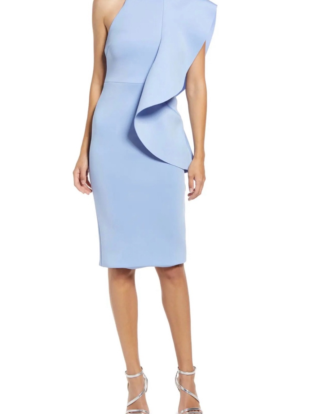 Mock Neck Frill Scuba Crepe Dress